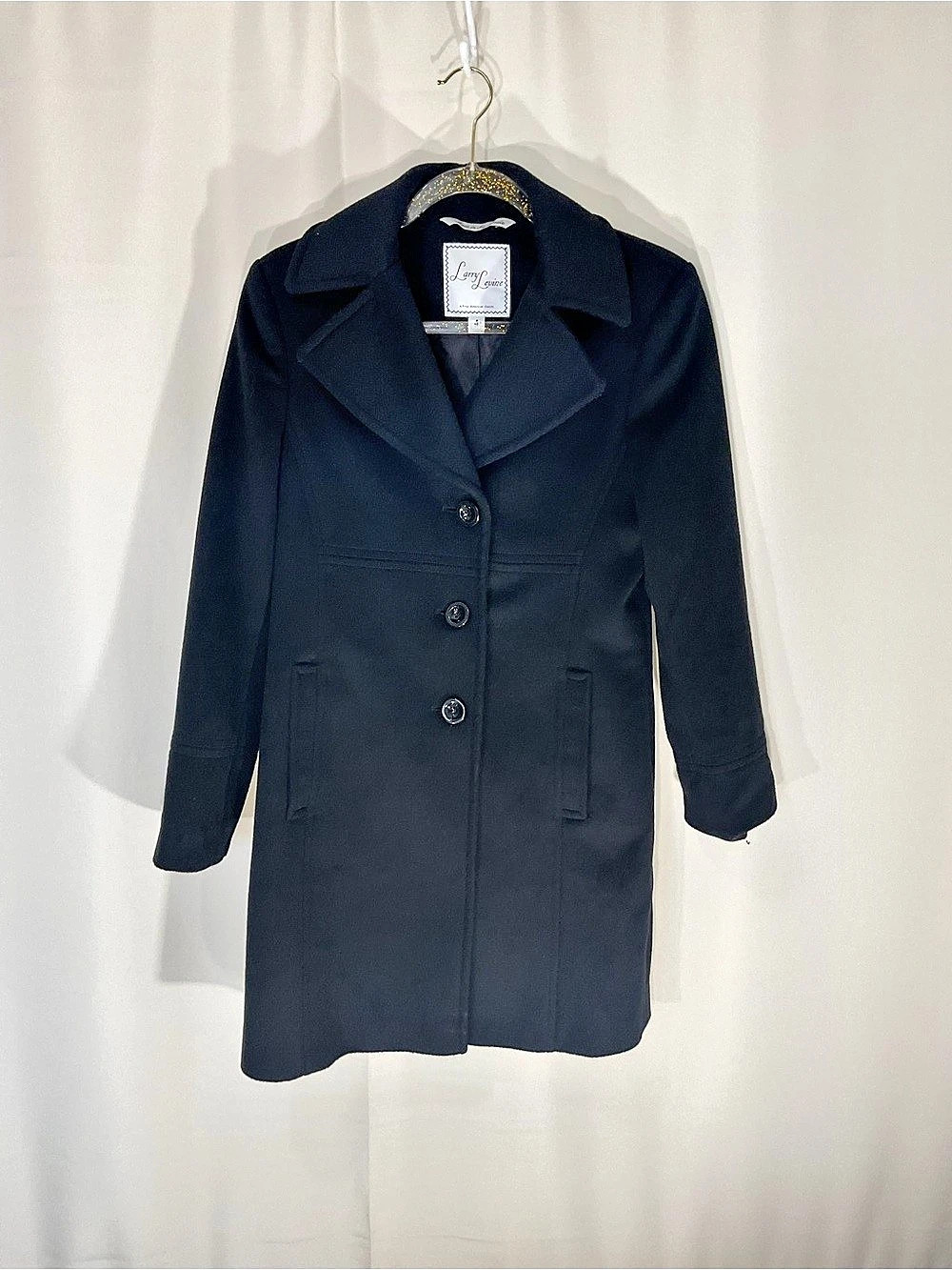Larry Levine Single-Breasted Notch Collar Wool Blend Walker Coat Black Size 4